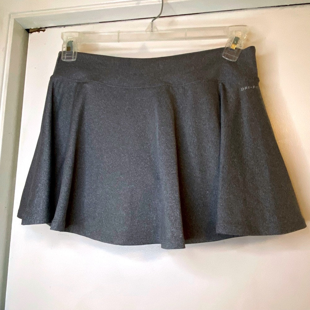 Nike Dri-FIT Women Charcoal Gray Heather Tennis Skort Built-in Shorts 728775-063